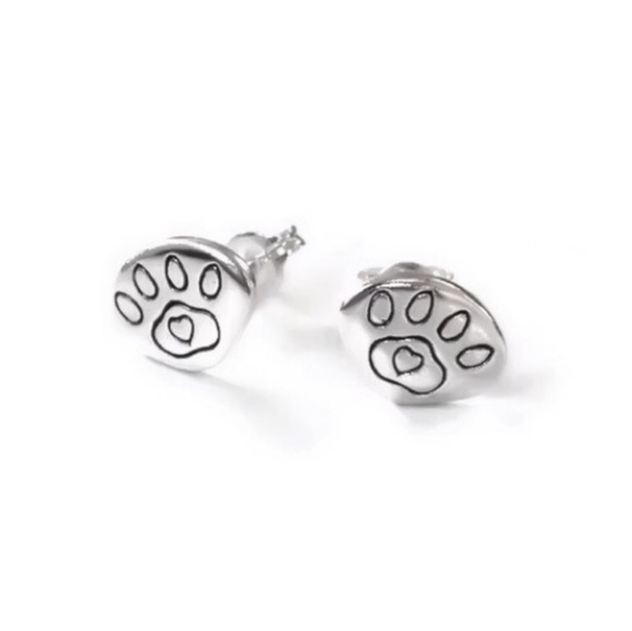 Paw Print 925 Silver Stud Earrings - Picture 3 of 7